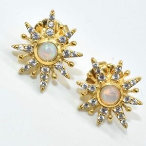 Gold plated Opal and Cz Starburst Earrings